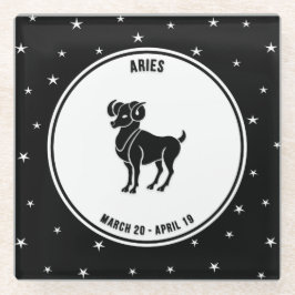 Aries Zodiac Sign, Black & White Glass Untersetzer