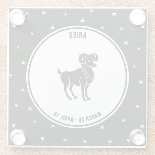 Aries Zodiac Sign, Black & White Glass Untersetzer (Rückseite)