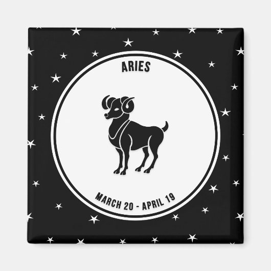 Aries Zodiac Sign, Black & White Magnet (Vorne)