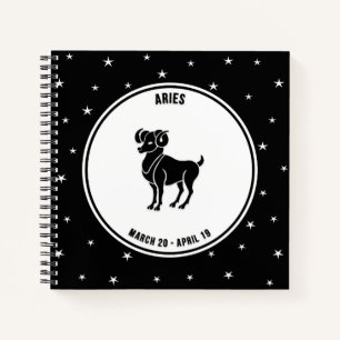 Aries Zodiac Sign, Black & White Notebook Notizblock
