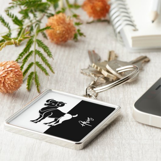 Aries Zodiac Sign, Black & White Schlüsselanhänger (Seite)