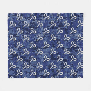 Aries Zodiac Sign Blue Digital Camouflage Fleecedecke