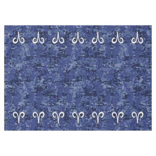 Aries Zodiac Sign Blue Digital Camouflage Tischdecke (Vorderseite (Horizontal))