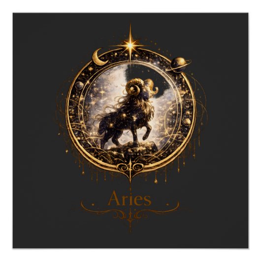 Aries Zodiac Sign Celestial Ram–Mystical Astrology Poster (Vorderseite)