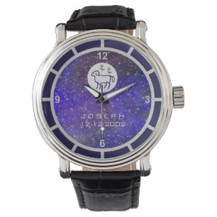 Aries Zodiac Sign Eleganter Individuelle Name Gebu Armbanduhr