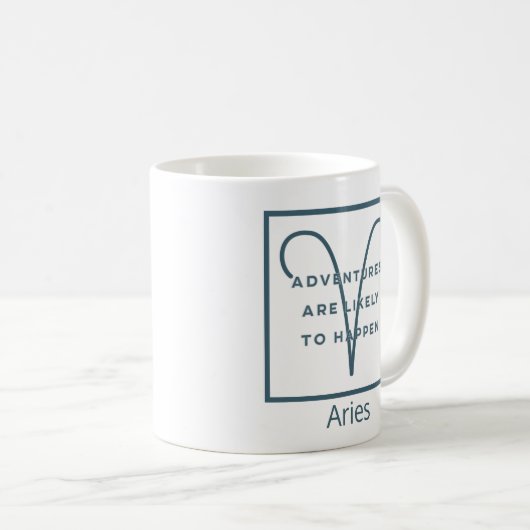 Aries Zodiac Sign Fusion Zitat in Blau und Weiß Kaffeetasse (VorderseiteRechts)