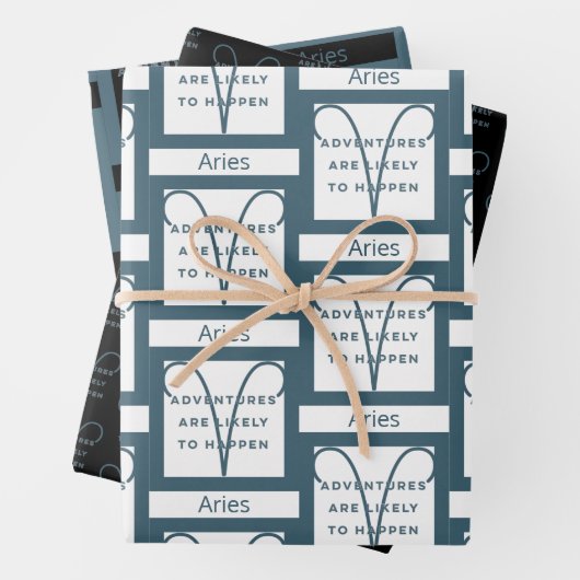 Aries Zodiac Sign Fusion Zitat in Blue Text Geburt Geschenkpapier Set (Beispiel)