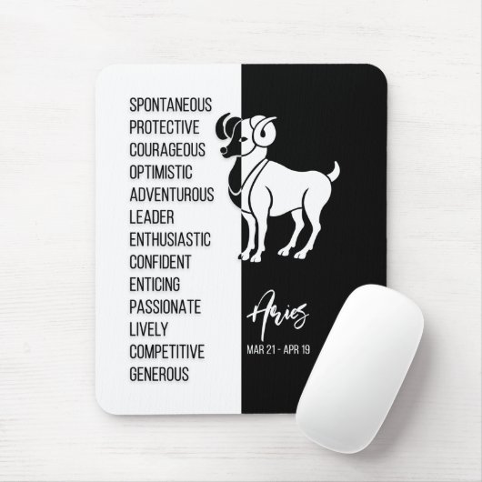 Aries Zodiac Sign Mousepad, Black & White Mousepad (Mit Mouse)