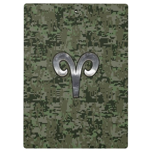 Aries Zodiac Sign on Woodland Style Digital Camo Klemmbrett (Rückseite)