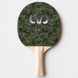 Aries Zodiac Sign on Woodland Style Digital Camo Tischtennis Schläger