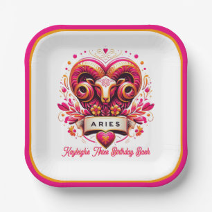 Aries Zodiac Sign Pink und Orange Ram Birthday Pappteller