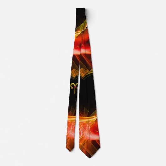ARIES ZODIAC SIGN,RED ORANGE FRAKTAL WAVES,WIRBEL KRAWATTE (Rückseite)