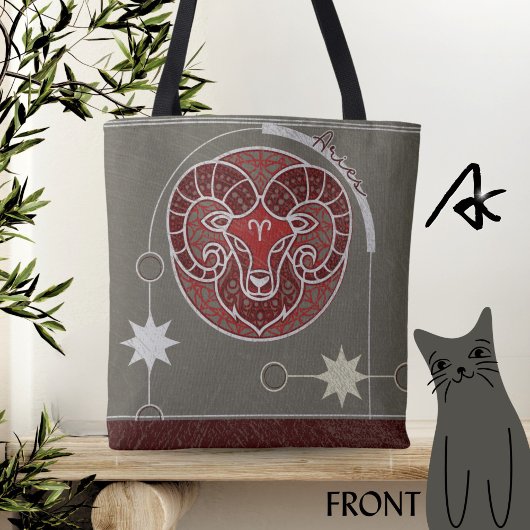 Aries Zodiac Sign Red White Gray Mandala Tasche