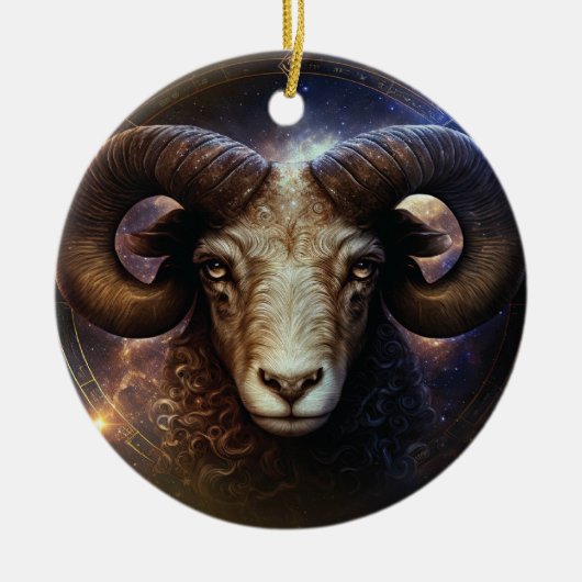 Aries Zodiac Sign Watercolor Design Keramik Ornament (Vorne)