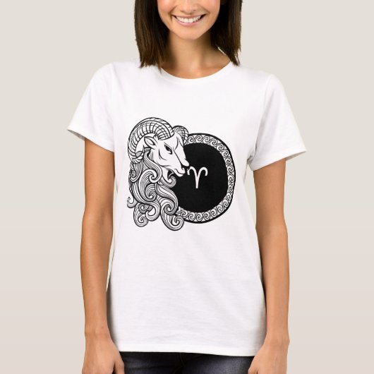 Aries Zodiac signieren einfache Schwarz-Weiß-Kunst T-Shirt (Vorderseite)