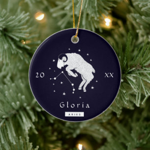 Aries Zodiac Signing Horoskop Symbol Name & Jahr C Keramik Ornament