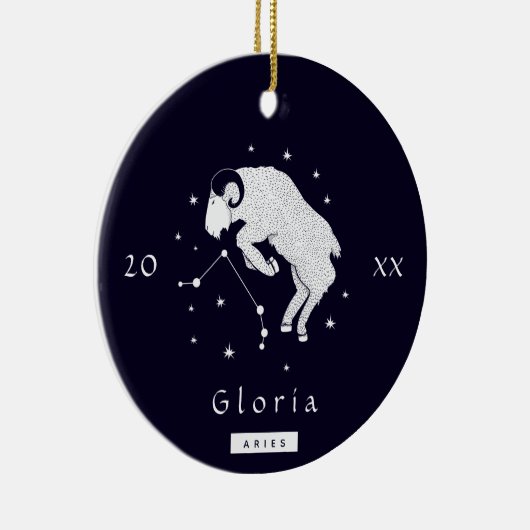 Aries Zodiac Signing Horoskop Symbol Name & Jahr C Keramik Ornament (Rechts)