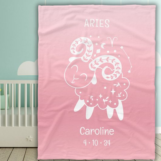 Aries Zodiac Star Name Birthdate Pink Baby Fleecedecke