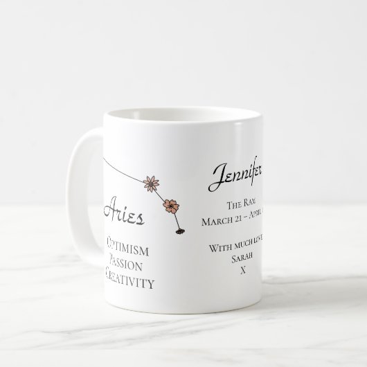 Aries Zodiac Star Sign Blume Constellation Kaffeetasse (Vorderseite Links)