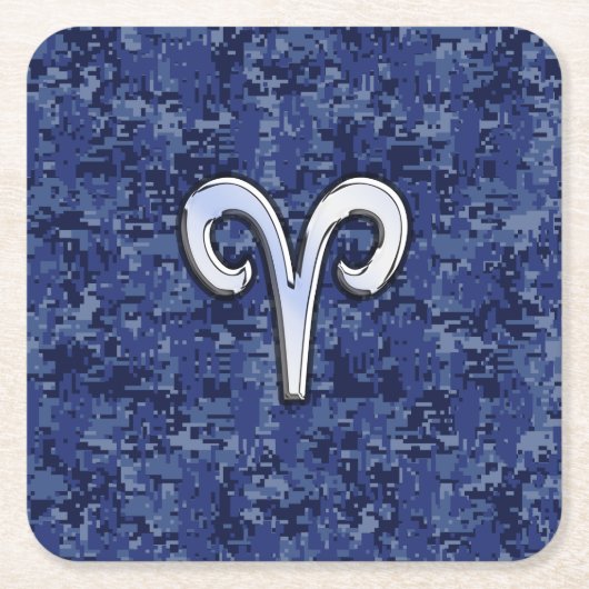 Aries Zodiac-Symbol auf Navy Blue Digital-Camoufla Rechteckiger Pappuntersetzer (Vorderseite)