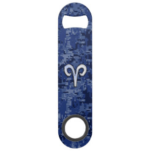 Aries Zodiac Symbol auf Navy Blue Digital Camoufla Speed Flaschenöffner