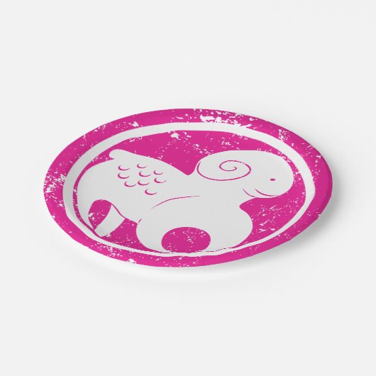 Aries Zodiac Symbol Grunge Pink Ram Astrologie Pappteller (Schrägansicht)