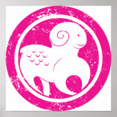 Aries Zodiac Symbol Grunge Pink Ram Astrologie Poster (Vorne)