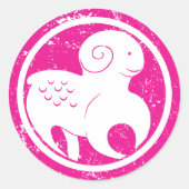 Aries Zodiac Symbol Grunge Pink Ram Astrologie Runder Aufkleber (Vorderseite)