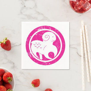 Aries Zodiac Symbol Grunge Pink Ram Astrologie Serviette