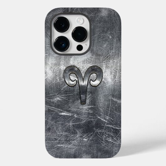 Aries Zodiac Symbol in Silver Distressed Style Case-Mate iPhone Hülle (Rückseite)