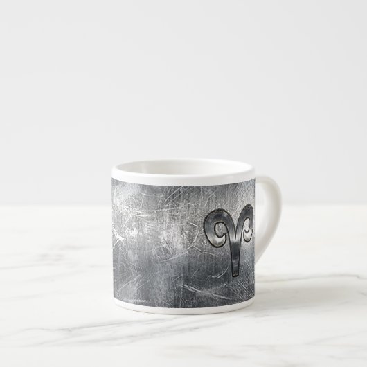 Aries Zodiac Symbol in Silver Distressed Style Espressotasse (Vorderseite Rechts)