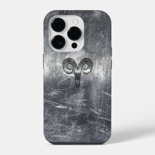 Aries Zodiac Symbol in Silver Distressed Style iPhone 14 Pro Hülle