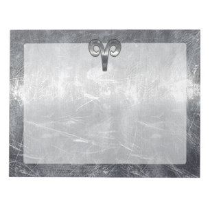 Aries Zodiac Symbol in Silver Distressed Style Notizblock