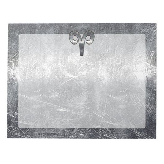 Aries Zodiac Symbol in Silver Distressed Style Notizblock (Vorderseite)
