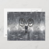Aries Zodiac Symbol in Silver Distressed Style Postkarte (Vorne/Hinten)