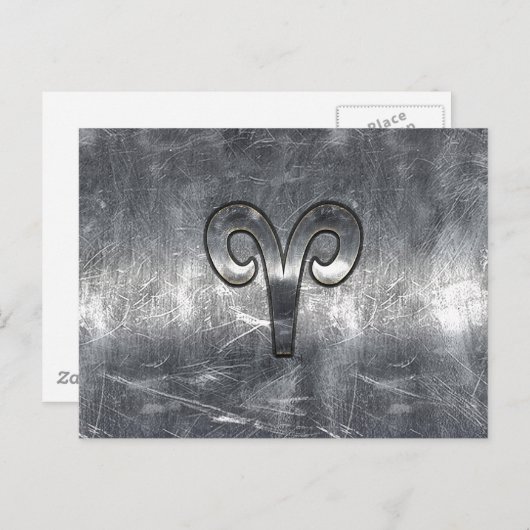 Aries Zodiac Symbol in Silver Distressed Style Postkarte (Vorne/Hinten)