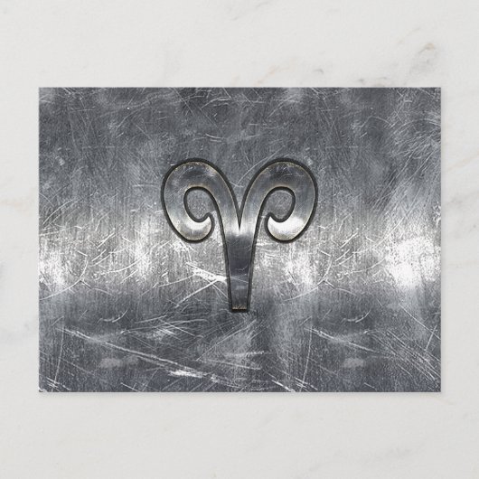 Aries Zodiac Symbol in Silver Distressed Style Postkarte (Vorderseite)