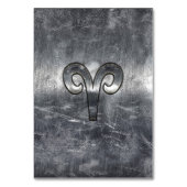 Aries Zodiac Symbol in Silver Distressed Style Tischnummer (Vorderseite)
