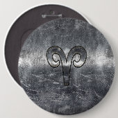 Aries Zodiac Symbol in Silver Steel Style Button (Vorne & Hinten)