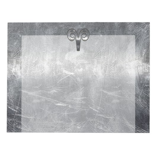 Aries Zodiac Symbol in Silver Steel Style Notizblock (Vorderseite)