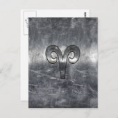 Aries Zodiac Symbol in Silver Steel Style Postkarte (Vorne/Hinten)