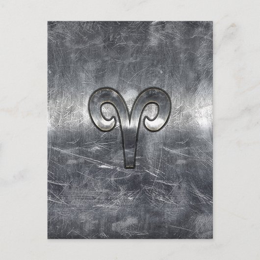 Aries Zodiac Symbol in Silver Steel Style Postkarte (Vorderseite)