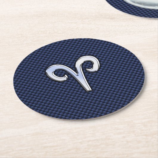 Aries Zodiac Symbol Navy Blue Carbon Fibre Style Runder Pappuntersetzer (Angewinkelt)