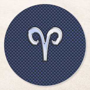 Aries Zodiac Symbol Navy Blue Carbon Fibre Style Runder Pappuntersetzer
