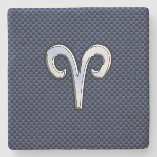 Aries Zodiac Symbol Navy Blue Carbon Fibre Style Steinuntersetzer