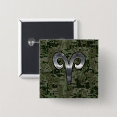 Aries Zodiac Symbol Woodland Digital Camouflage Button (Vorne & Hinten)