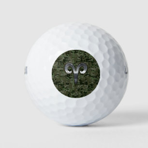 Aries Zodiac Symbol Woodland Digital Camouflage Golfball