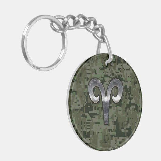Aries Zodiac Symbol Woodland Digital Camouflage Schlüsselanhänger (Vorderseite links)