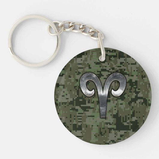 Aries Zodiac Symbol Woodland Digital Camouflage Schlüsselanhänger (Vorderseite)