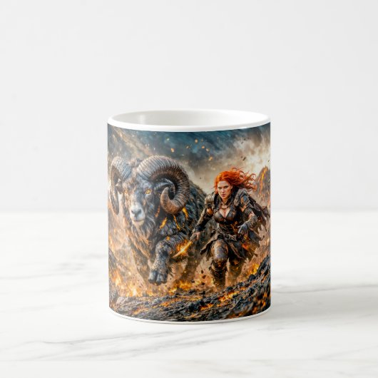 Aries Zodiac with Warrior and Charging Ram Kaffeetasse (Mittel)